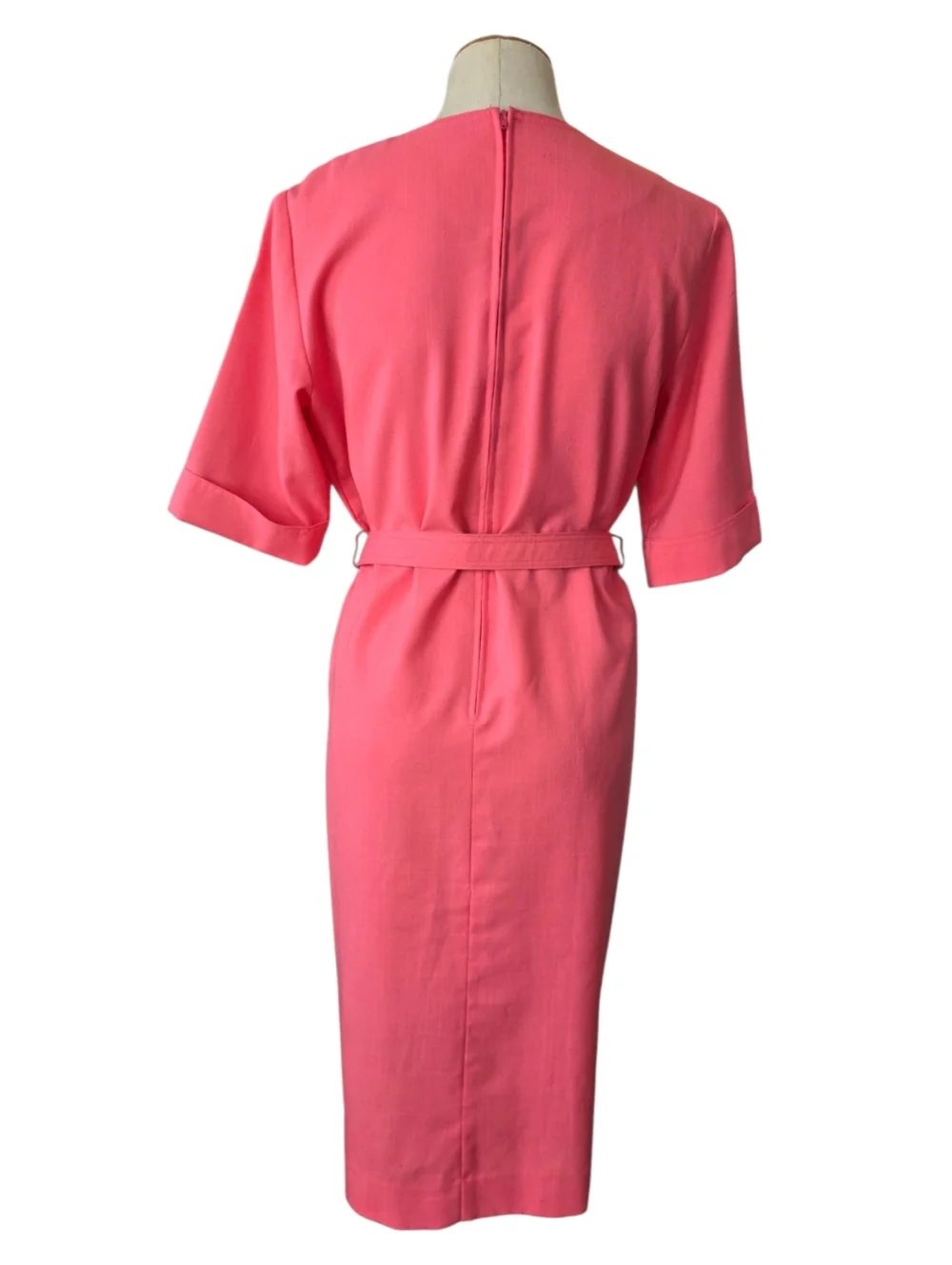 Vintage 1960s Hal Hardin Pink A-Line Dress Belted Mod Shift Womens Size 12- 14 - Picture 4 of 12